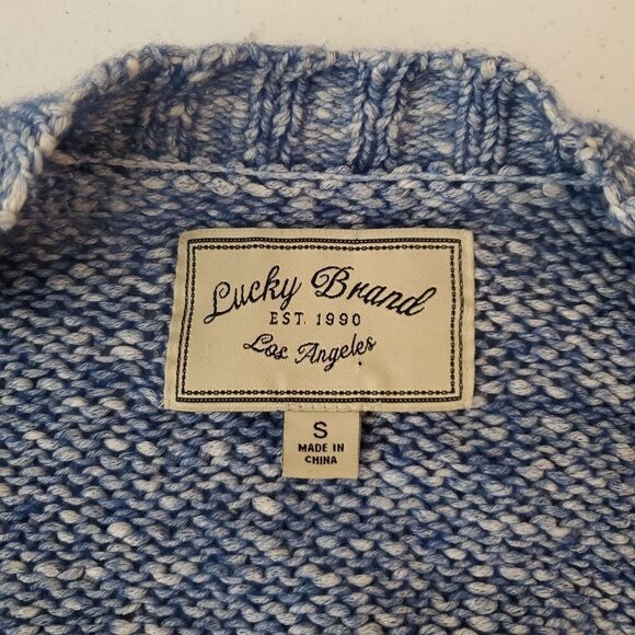 Lucky Brand Small Open Cardigan Blue Striped Knit‎ Textured Longline Fringe - Picture 4 of 12